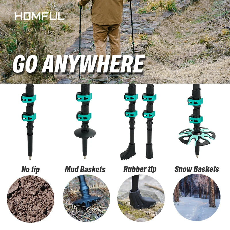 Homful Nordic 195g/pc Trekking poles Alpenstock Telescopic ultralight  Premium Carbon Adjustable with Quick Lock