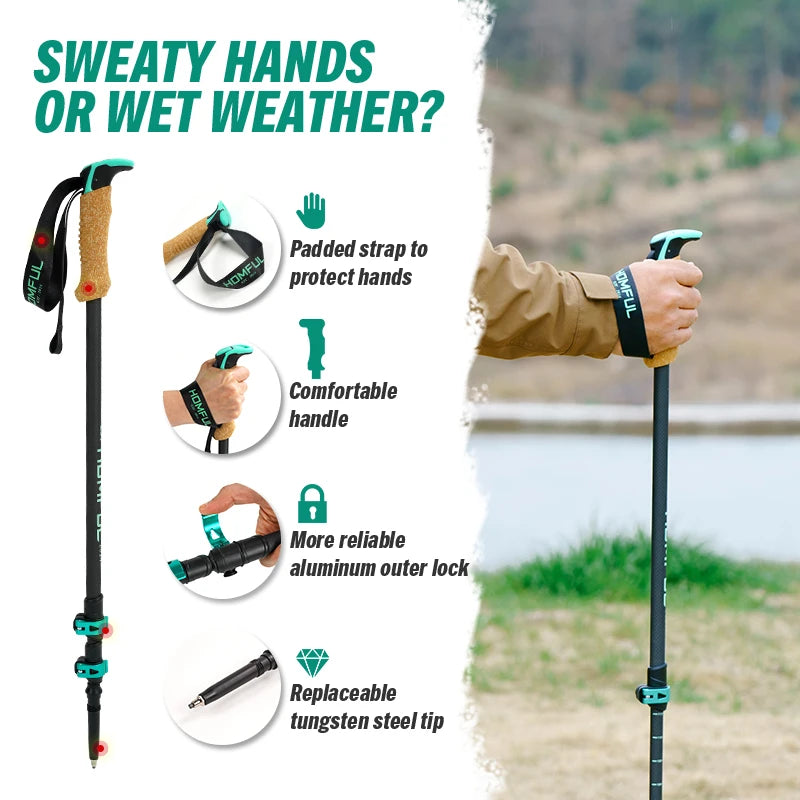 Homful Nordic 195g/pc Trekking poles Alpenstock Telescopic ultralight  Premium Carbon Adjustable with Quick Lock