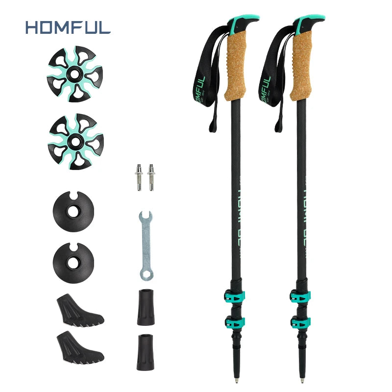 Homful Nordic 195g/pc Trekking poles Alpenstock Telescopic ultralight  Premium Carbon Adjustable with Quick Lock