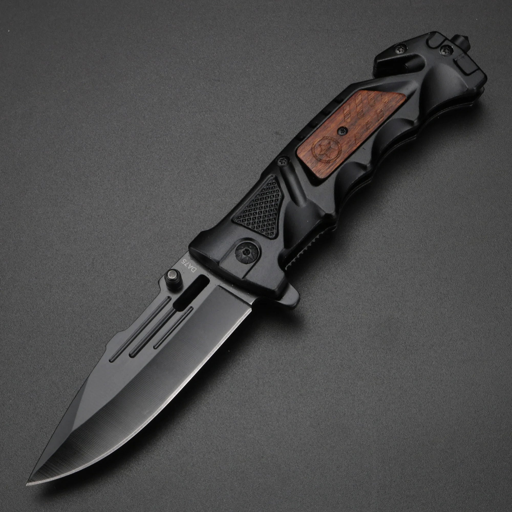 Outdoor folding knife with black wooden handle High hardness camping hunting knife EDC tool knife