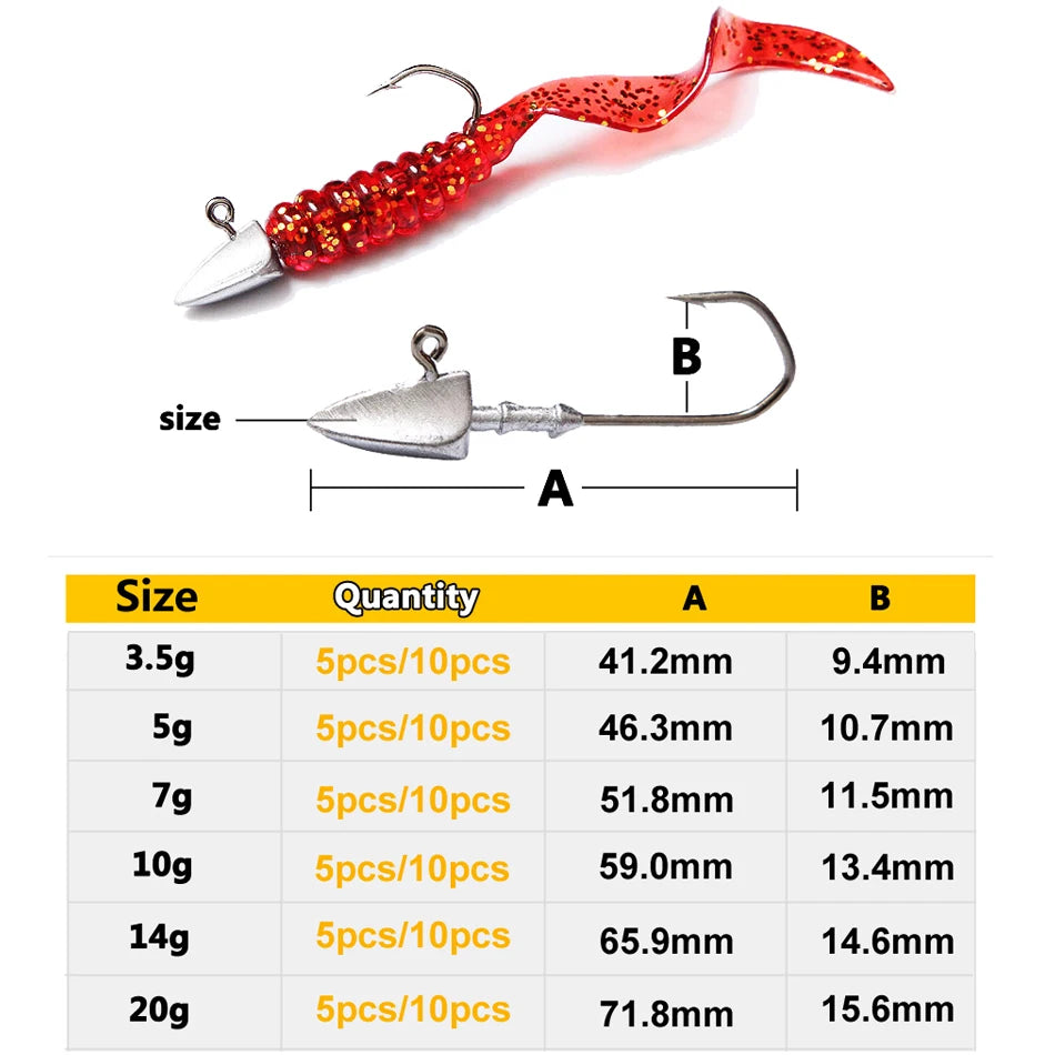 Triangle Head Hooks 3.5g 5g 7g 10g 14g 20g Ship type fishing hook soft worm jig Lure Hook Jig Head Fishing Tackle Hooks