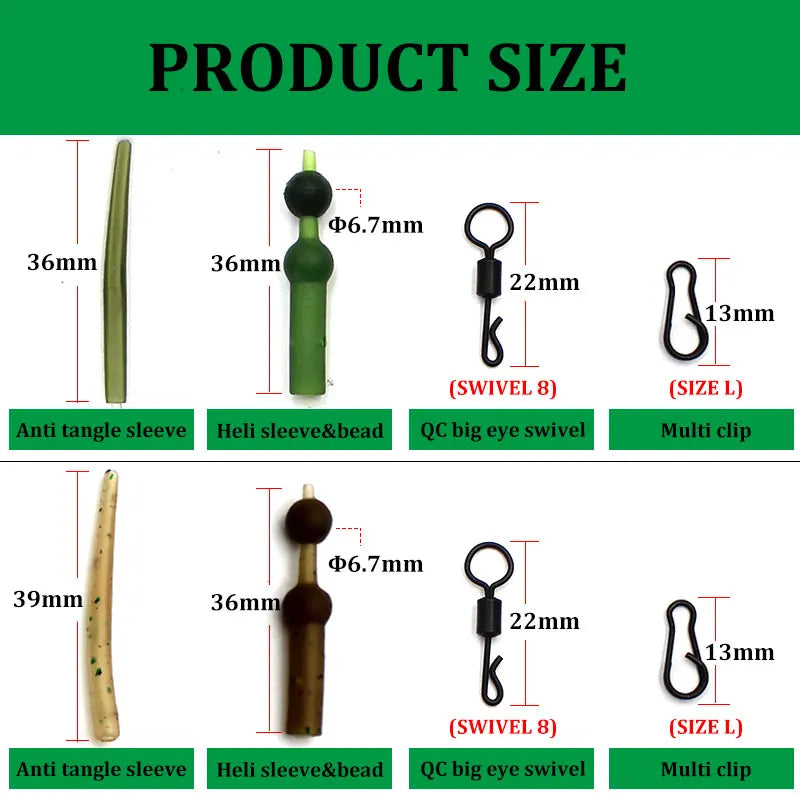 Carp Fishing Accessories Set for Helicopter Rig Chod Heli Buffer Sleeves Quick Change Swivel Line Aligner Multi Clip Kit Tackle