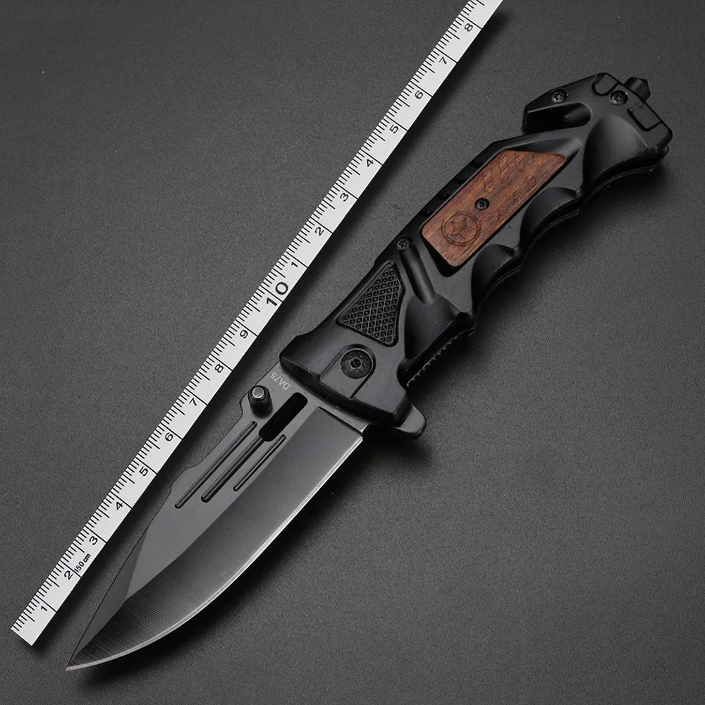 Outdoor folding knife with black wooden handle High hardness camping hunting knife EDC tool knife