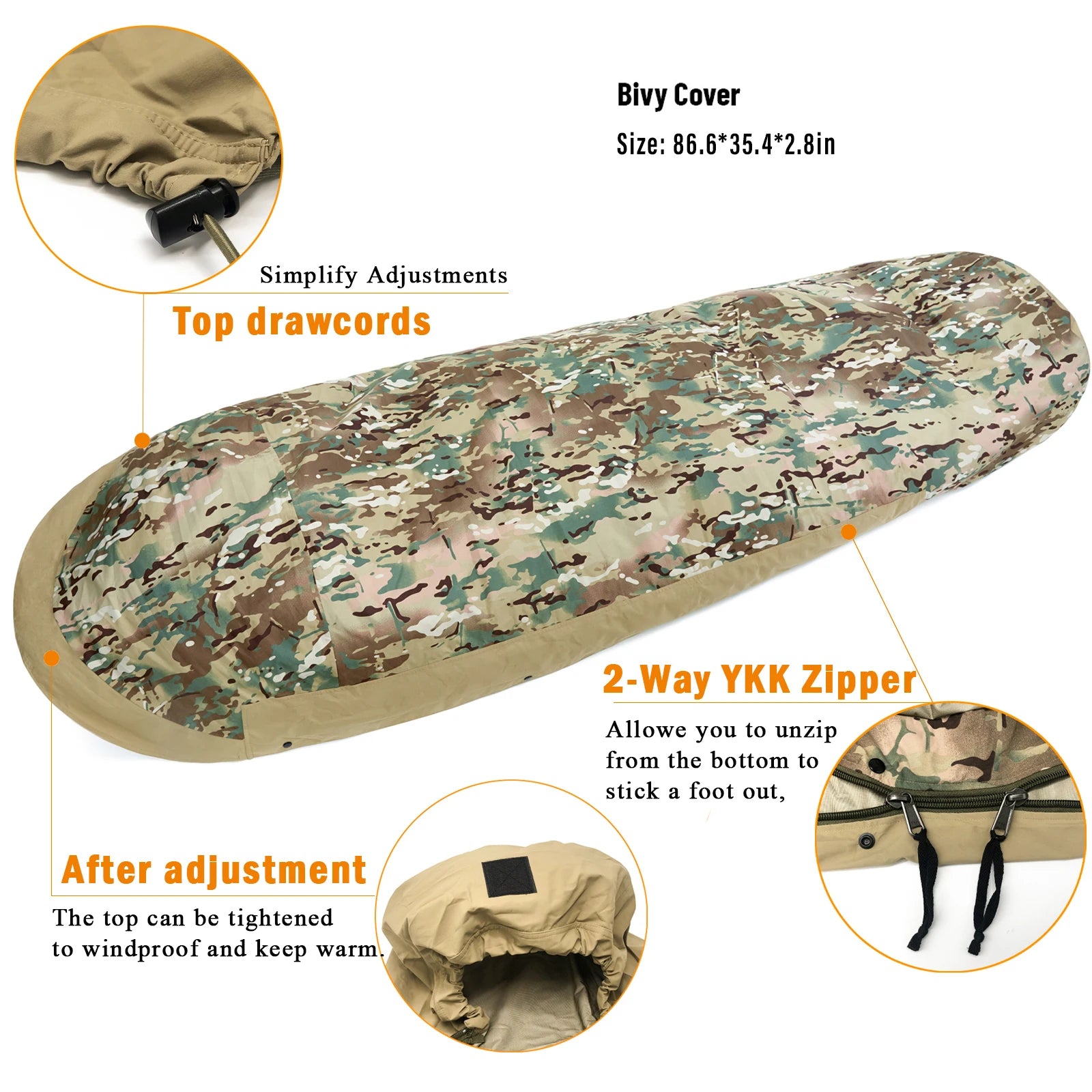 Akmax Army Military Modular Sleeping Bags System, Multi Layered with Bivy Cover for All Season, Woodland/Multicam