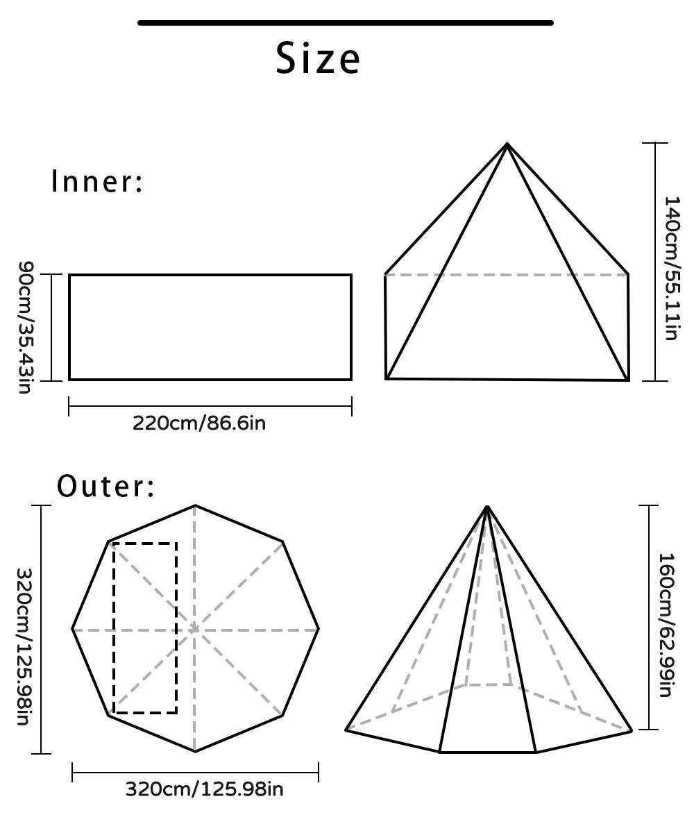 Flame Retardant Tipi Tent with Snow Skirt Lightweight Motorcycle Cycling Pyramid Camping TP 1 Person Waterproof