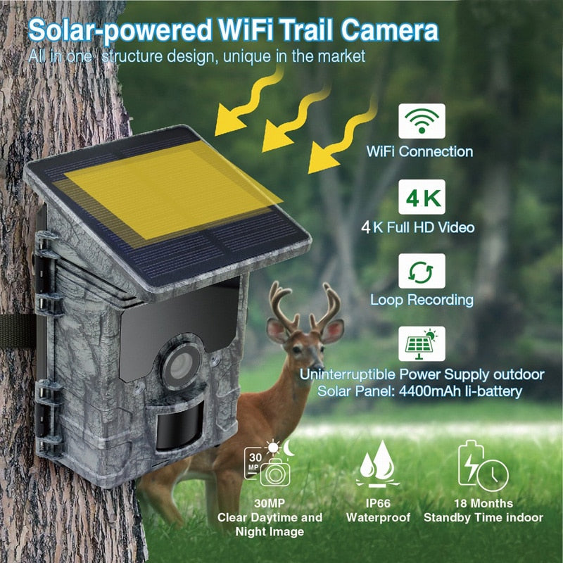 4K HD Trail Trap Camera with WiFi Solar Panel