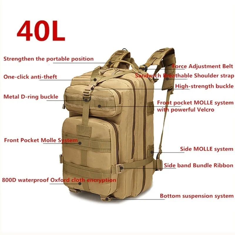 20L/40L Outdoor Rucksacks Tactical Backpack Sports Camping Hiking Trekking Fishing Hunting