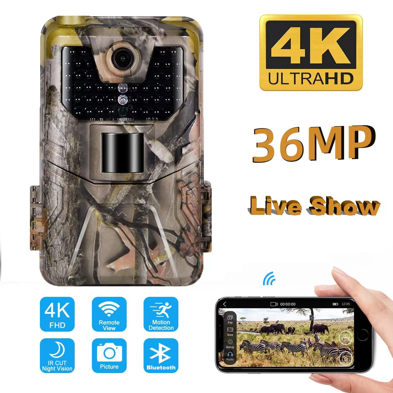 4K Live Video APP Trail Camera Cloud Service 4G 36MP