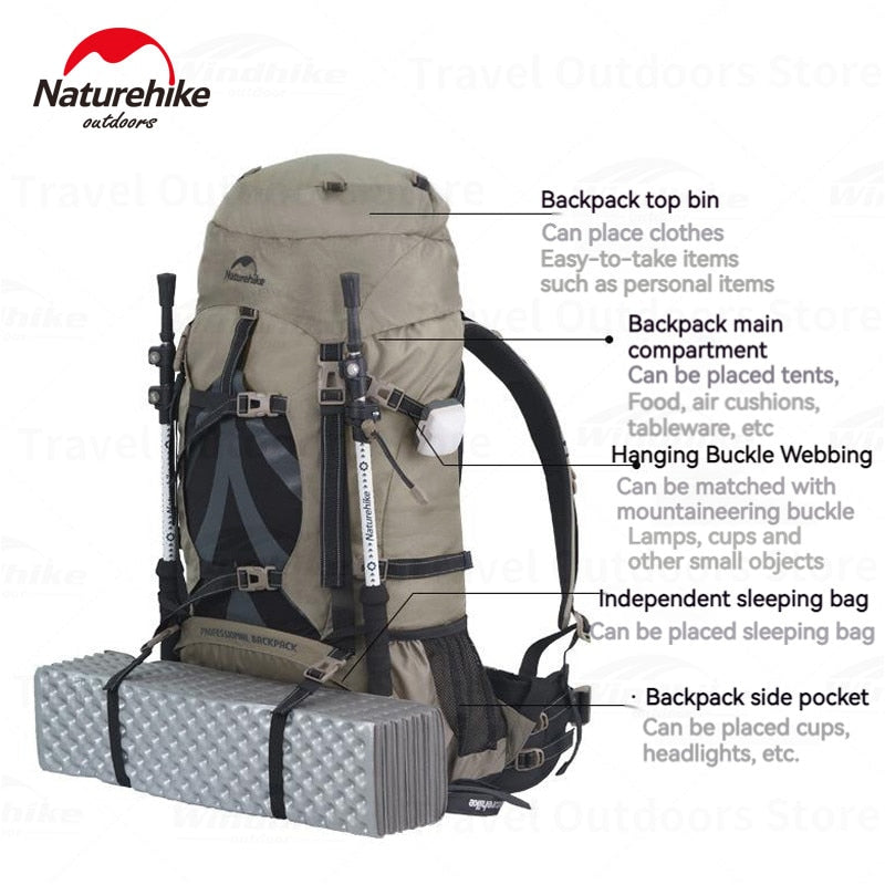 NatureHike Camping Backpack 70 Liters Climbing Hiking