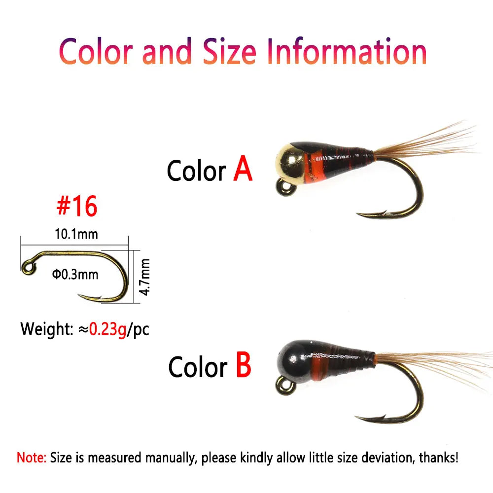 Bimoo 18pcs/box #16 Tungsten Bead Head Jig Nymph Fly Epoxy Pheasant Tail Fast Sink Barbed Wet Euro Nymph Fly Trout Fishing Lures