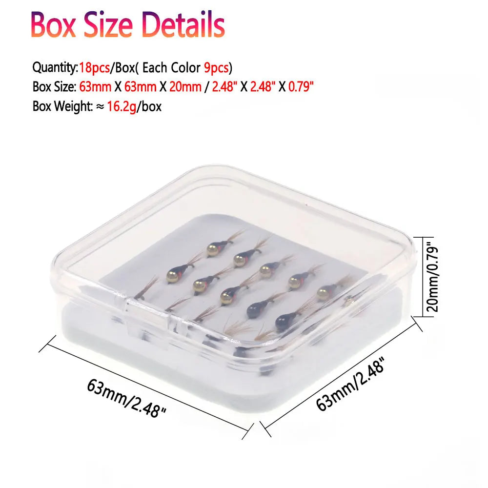 Bimoo 18pcs/box #16 Tungsten Bead Head Jig Nymph Fly Epoxy Pheasant Tail Fast Sink Barbed Wet Euro Nymph Fly Trout Fishing Lures