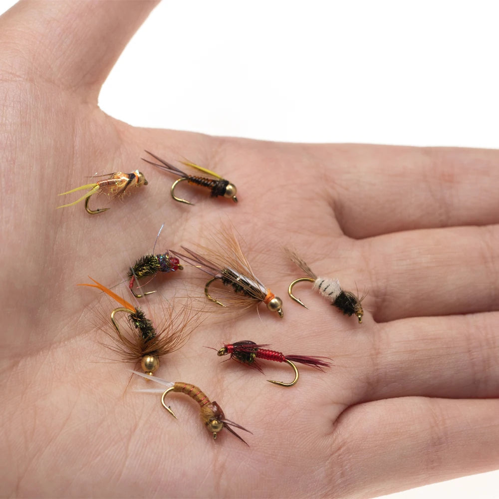 Vampfly 48pcs Fly Set Box Bead Head Copper John Nymph Caddis May Fly Nymphs Dry Flies With Fly Box For Trout Fishing Lure Bait